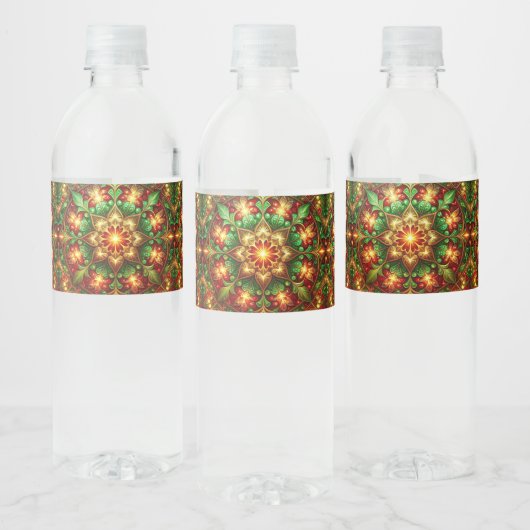 Green Red Decorative Holiday Waterfles Etiket (Flessen)