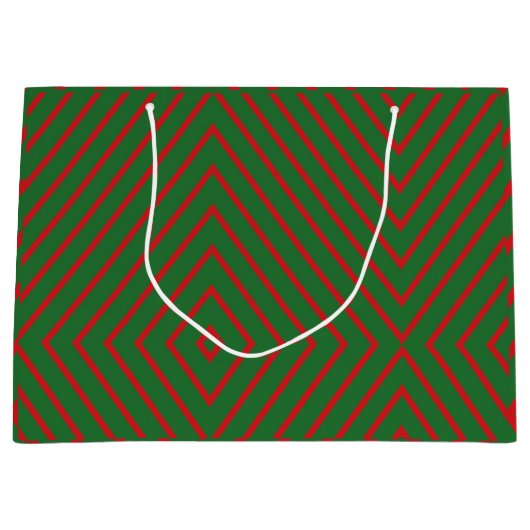 Green & Red Diagonal Lines Gift Bag Groot Cadeauzakje (Voorkant)