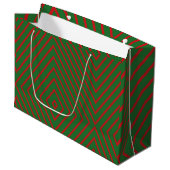 Green & Red Diagonal Lines Gift Bag Groot Cadeauzakje (Voorkant Gekanteld)