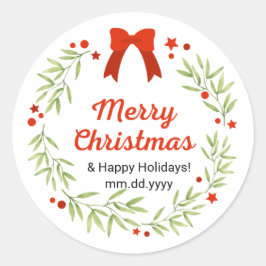 Green & Red Festive Merry Christmas Holiday Circle Ronde Sticker