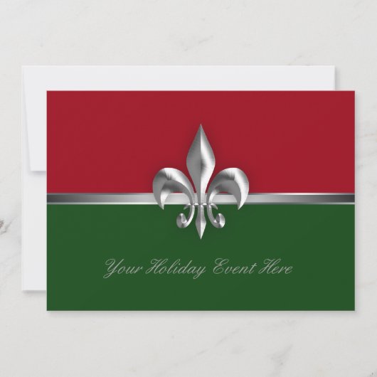 Green Red Fleur de Lis Holiday Event Kaart (Voorkant)