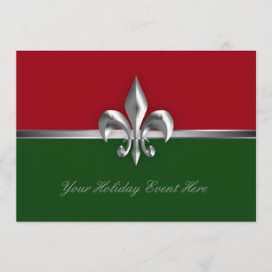 Green Red Fleur de Lis Holiday Event Kaart