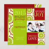 Green Red Fruity Vakantie 3-fotokaart Feestdagenkaart (Voorkant / Achterkant)