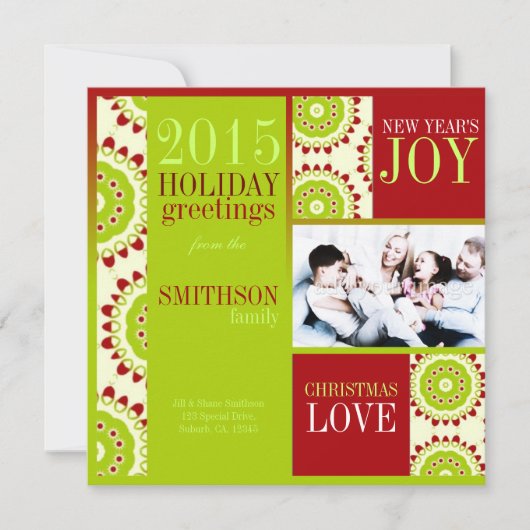 Green Red Fruity Vakantie 3-fotokaart Feestdagenkaart (Voorkant)
