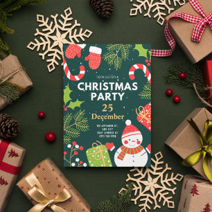 Green Red Funny Cute Kerstparty Kaart