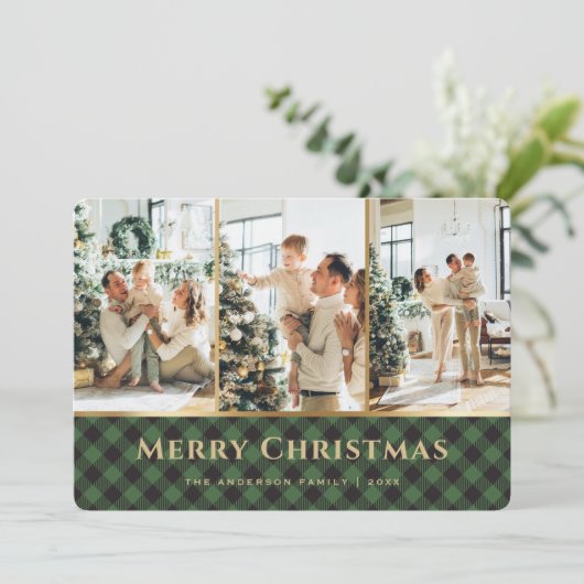 Green Red Gold Buffalo met kerstmis Feestdagenkaart (Staand voorkant)