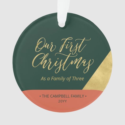 Green, Red & Gold Modern First kerstfoto Orn Ornament (voorkant)