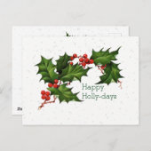 Green Red Happy Holly Dagen & White Stars Briefkaart (Voorkant / Achterkant)