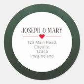 Green Red Heart-kerstretouradres Ronde Sticker (Voorkant)