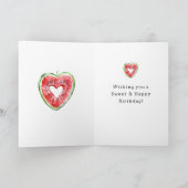 Green Red Heart Watermelon Birthday Kaart (Binnen)
