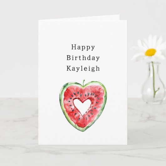 Green Red Heart Watermelon Birthday Kaart (Kleine Plant)
