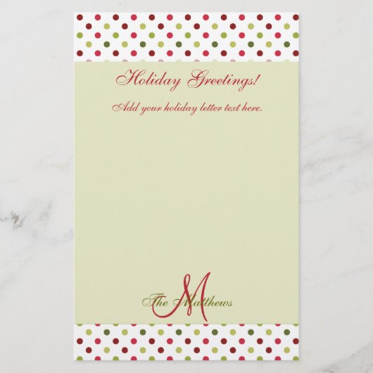 Green Red Holiday Letter Sjabloon | Polka Dots Briefpapier (Voorkant)