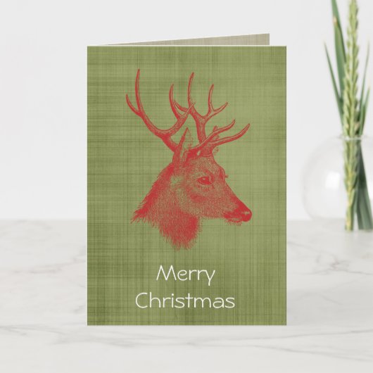 Green Red Holiday Rustic Deer Feestdagen Kaart (Voorkant)