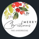GREEN RED HOLY BERRIES WATERVERF MERRY CHRISTMAS RONDE STICKER<br><div class="desc">Neem contact met mij op via yellowfebstudio@gmail.com voor meer aanpassingen of andere overeenkomende objecten.</div>