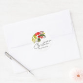 GREEN RED HOLY BERRIES WATERVERF MERRY CHRISTMAS RONDE STICKER (Envelop)