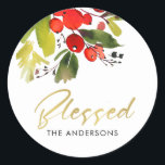 GREEN RED HOLY BERRY WATERVERF CHRISTMAS BLESSED RONDE STICKER<br><div class="desc">Neem contact met mij op via yellowfebstudio@gmail.com voor meer aanpassingen of andere overeenkomende objecten.</div>