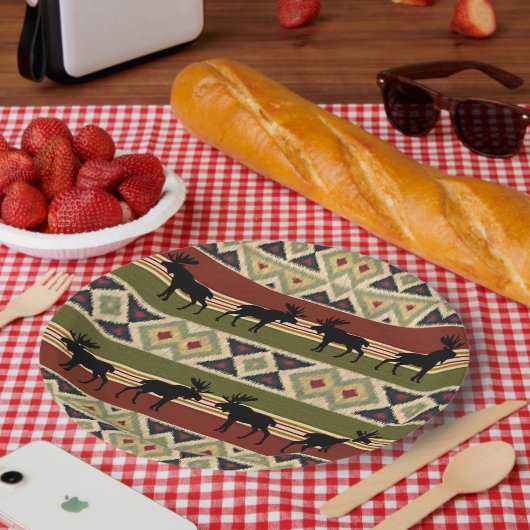 Green Red Ivory Ochre Ethnic Kijk Papieren Bordje (Picknick)