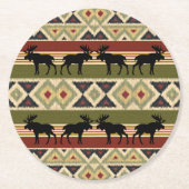 Green Red Ivory Ochre Ethnic Kijk Ronde Kartonnen Onderzetter (Voorkant)