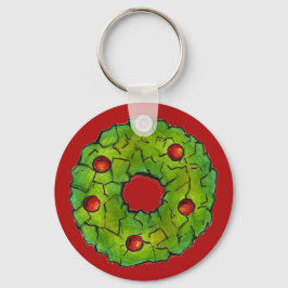 Green Red Kerstmis Holly Wreath Cookie Holiday Sleutelhanger