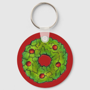 Green Red Kerstmis Holly Wreath Cookie Holiday Sleutelhanger