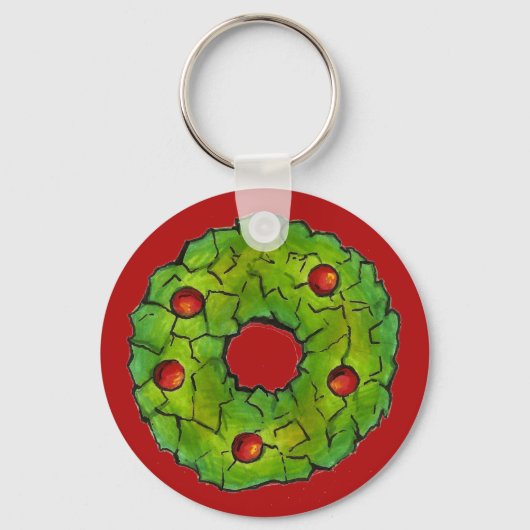 Green Red Kerstmis Holly Wreath Cookie Holiday Sleutelhanger (Voorkant)