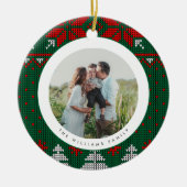 Green & Red Knit Sweater Pattern Photo Keramisch Ornament (Voorkant)