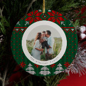 Green & Red Knit Sweater Pattern Photo Keramisch Ornament