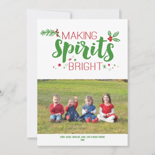 Green & Red Making Spirits Bright 2015 Vakantie Feestdagenkaart (Voorkant)