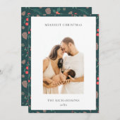 Green Red Merriest Kerstmis Floral Foto Feestdagenkaart (Voorkant / Achterkant)