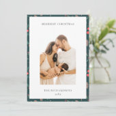 Green Red Merriest Kerstmis Floral Foto Feestdagenkaart (Staand voorkant)