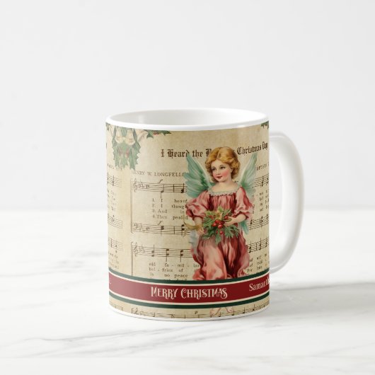 Green Red Merry Christmas Mug Angel Keepsake Gift Koffiemok (Voorkant rechts)