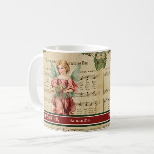 Green Red Merry Christmas Mug Angel Keepsake Gift Koffiemok (Voorkant links)