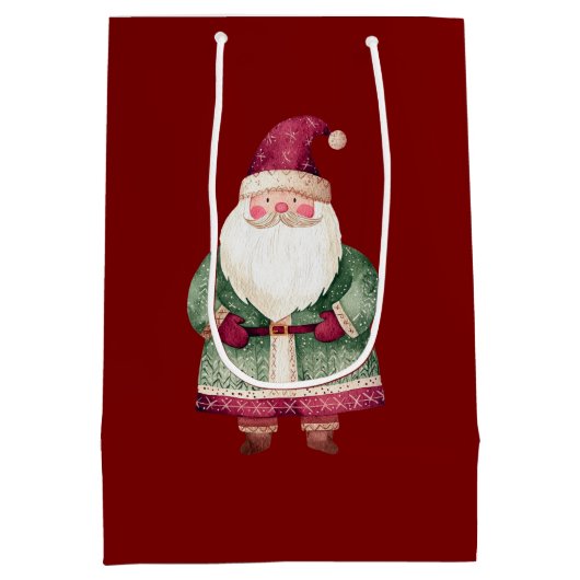 Green Red Merry Christmas Santa Medium Cadeauzakje (Achterkant)