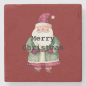Green Red Merry Christmas Santa Stenen Onderzetter (Voorkant)