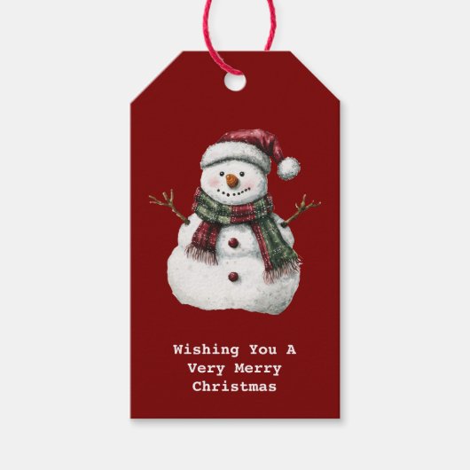 Green Red Merry Christmas Snowman Cadeaulabel (Voorkant)