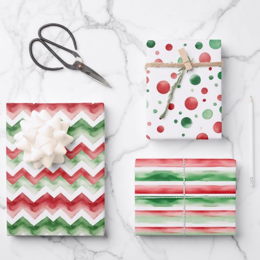 Green Red Merry Christmas Stripes Stippen Inpakpapier Vel (Voorkant)