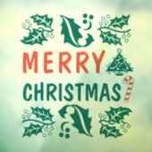 Green Red Merry kerst Holly Raamsticker (Vel 3)