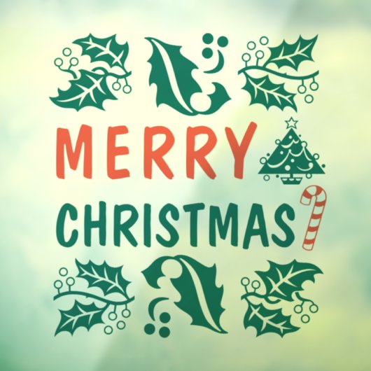 Green Red Merry kerst Holly Raamsticker (Vel 3)