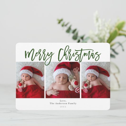 Green Red Merry kerstfeestdag 3 Foto's Foto Kaart (Staand voorkant)