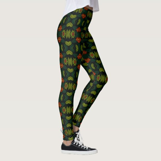 Green & Red PatternedFloral Mosaic Women's Legging (Rechts)