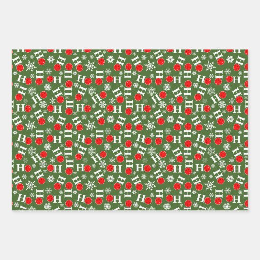 Green Red Pickleball Kerstmis Ho Ho Snowflake Inpakpapier Vel (Voorkant)