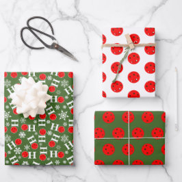 Green Red Pickleball Kerstmis Ho Ho Snowflake Inpakpapier Vel
