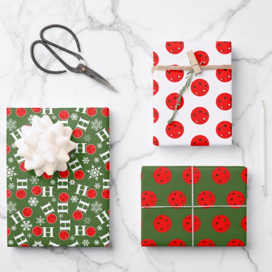 Green Red Pickleball Kerstmis Ho Ho Snowflake Inpakpapier Vel (Voorkant)
