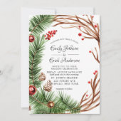 Green Red Pine Branch Wreath Kerstbruiloft Kaart (Voorkant)