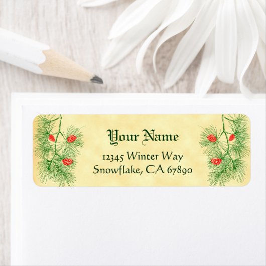 Green Red Pine Editable Holiday Adresetiketten Etiket (Insitu)