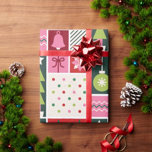 Green Red Pink Geometric Modern Christmas Wrapping Cadeaupapier (Feestdagen Geschenken)
