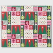 Green Red Pink Geometric Modern Christmas Wrapping Cadeaupapier (Vlak)