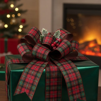 Green Red Plaid Christmas  Grosgrain Lint