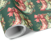 Green Red Plaid Cowboylaarzen Western Kerst Cadeaupapier (Rol Hoek)