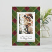 Green Red Plaid Lijst Vrolijk Kerstfeest Feestdagenkaart (Staand voorkant)